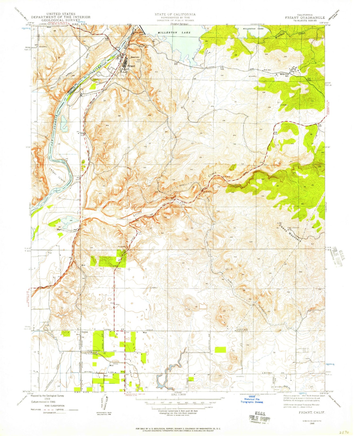 Classic USGS Friant California 7.5'x7.5' Topo Map Image
