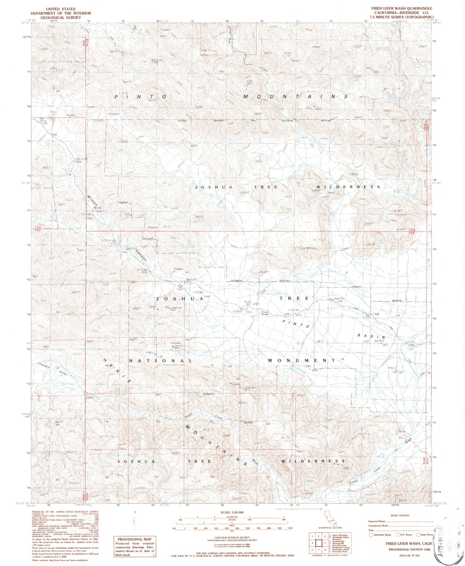 Classic USGS Fried Liver Wash California 7.5'x7.5' Topo Map Image