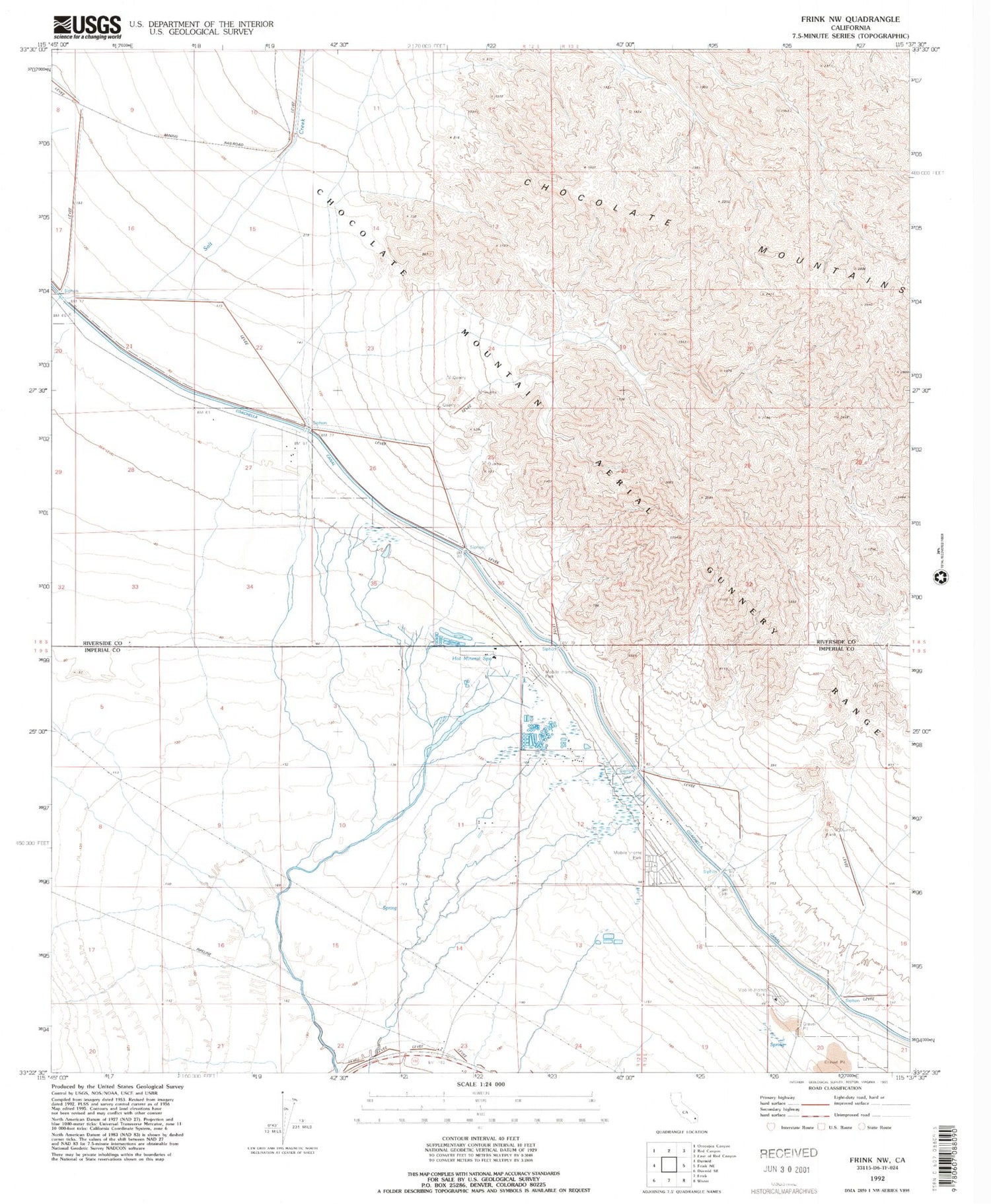 Classic USGS Frink NW California 7.5'x7.5' Topo Map Image