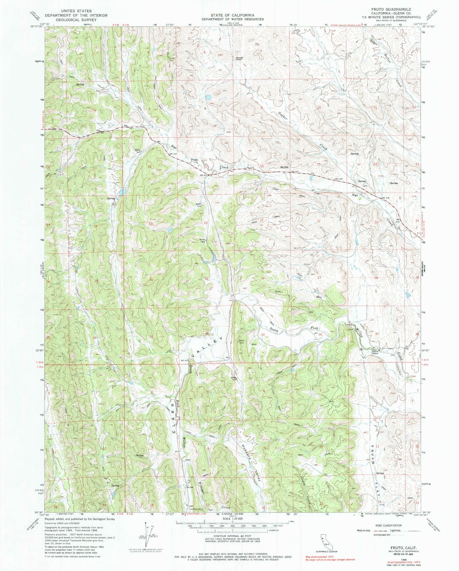Classic USGS Fruto California 7.5'x7.5' Topo Map Image