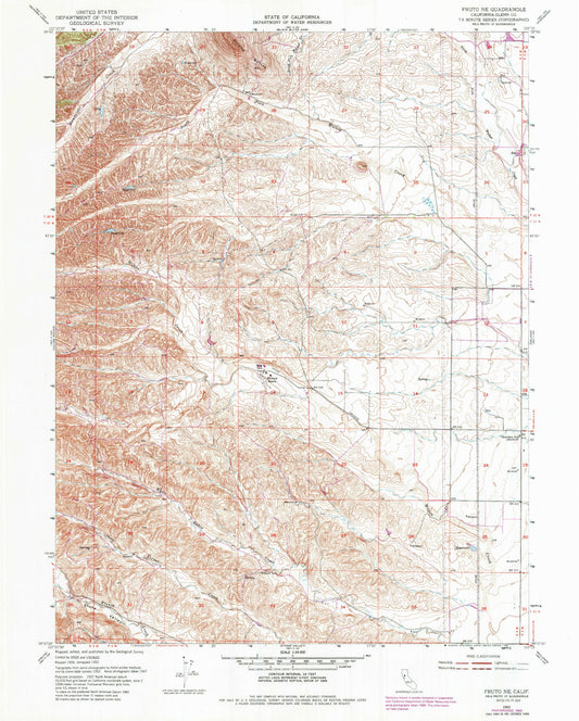 Classic USGS Fruto NE California 7.5'x7.5' Topo Map Image