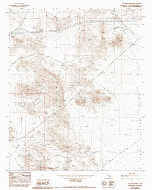 Classic USGS Fry Mountains California 7.5'x7.5' Topo Map Image