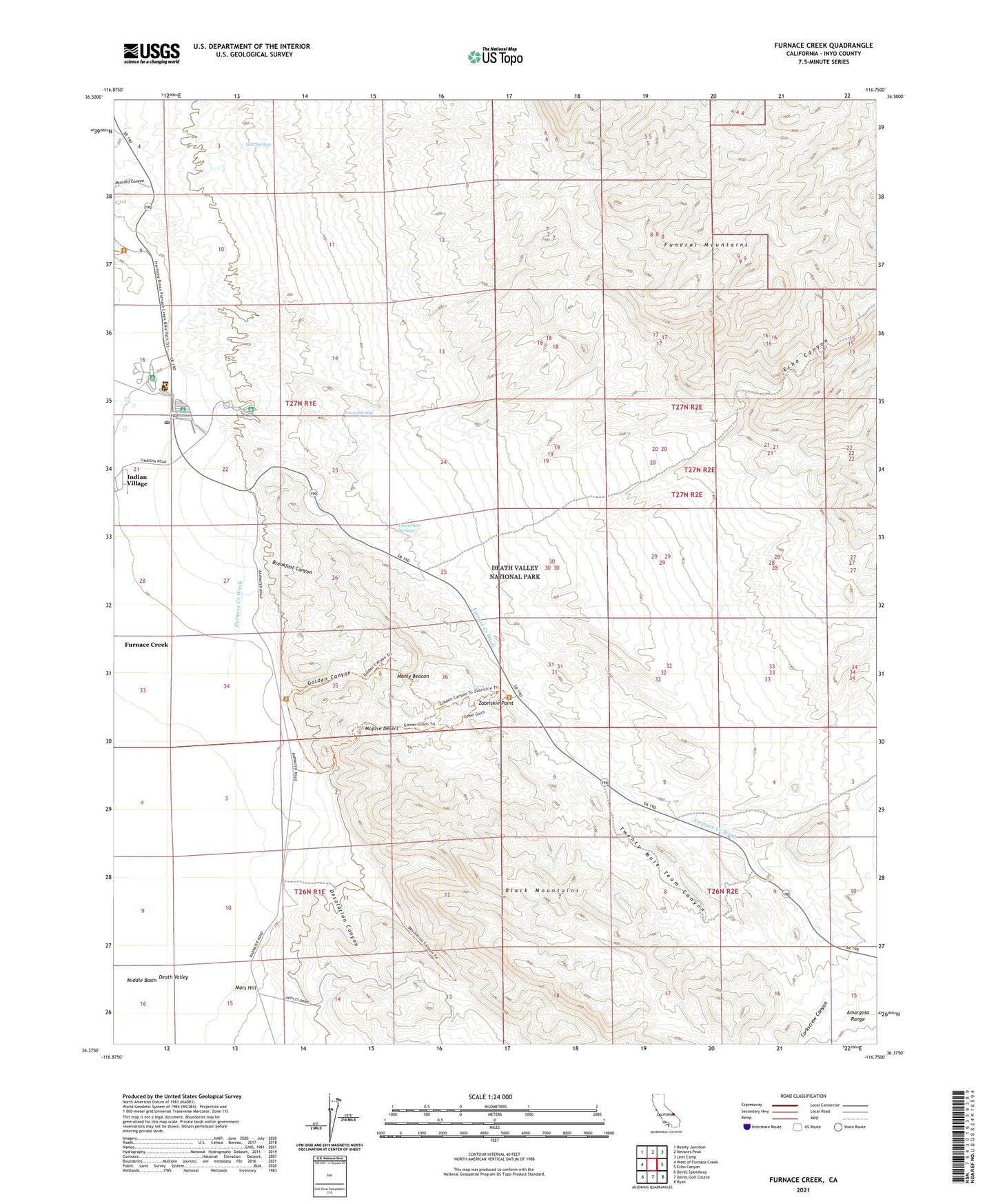 Furnace Creek California US Topo Map Image