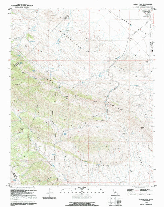 Classic USGS Garza Peak California 7.5'x7.5' Topo Map Image