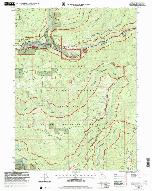 Classic USGS Gasquet California 7.5'x7.5' Topo Map Image
