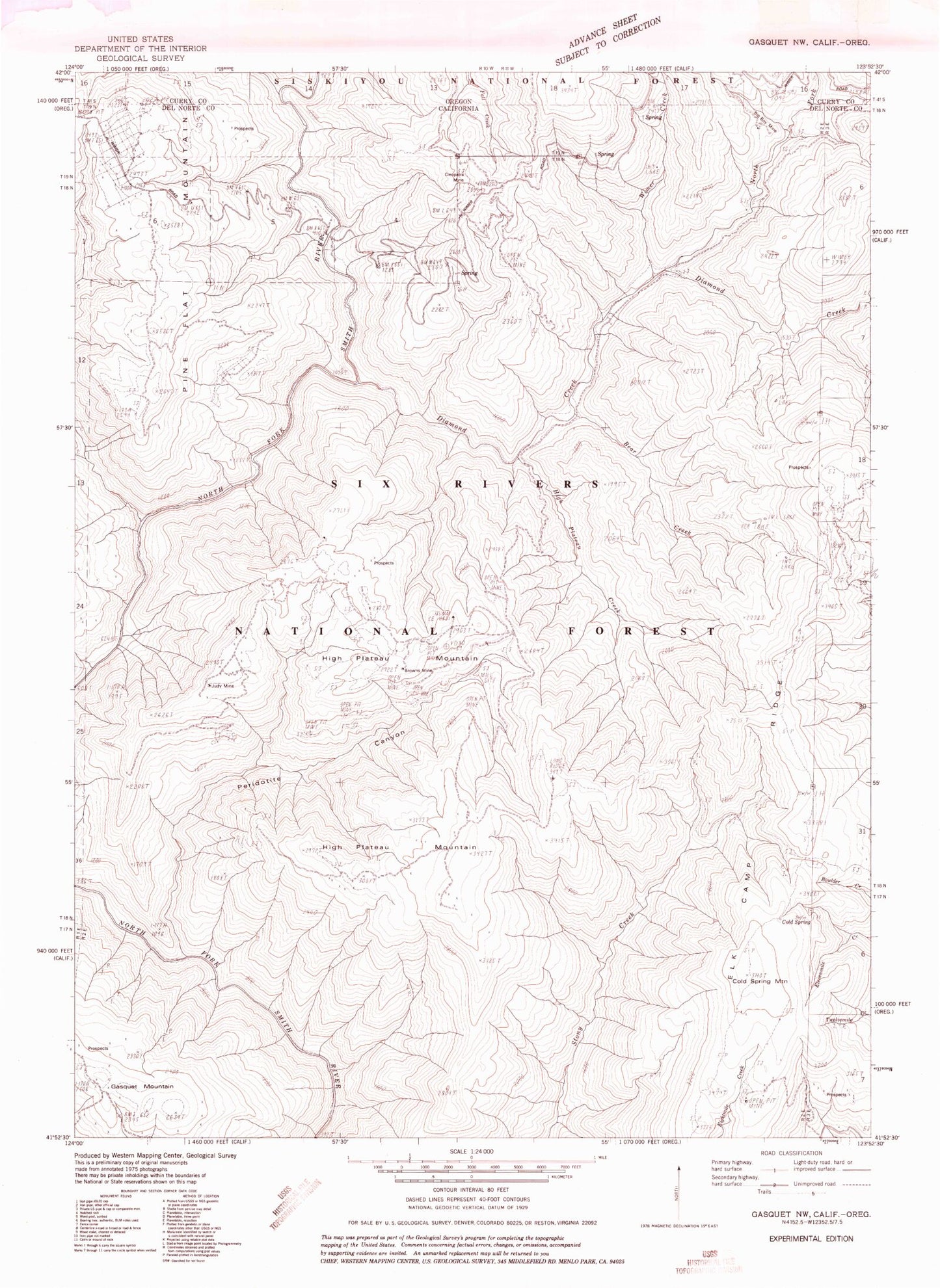 Classic USGS High Plateau Mountain California 7.5'x7.5' Topo Map Image