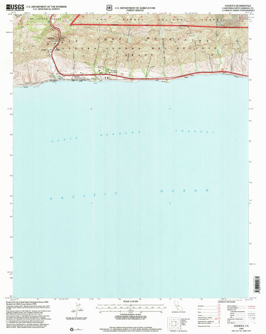 Classic USGS Gaviota California 7.5'x7.5' Topo Map Image
