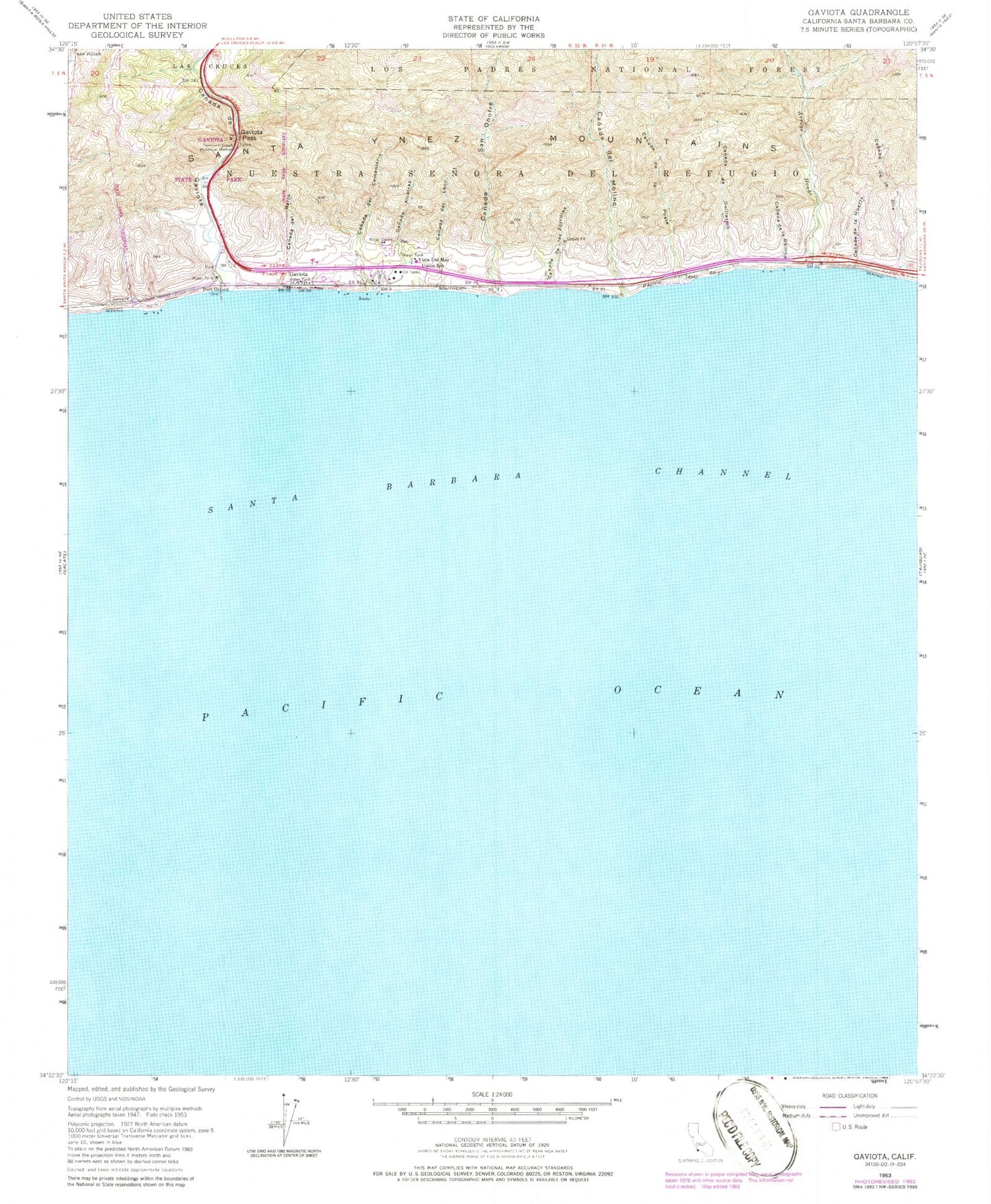 Classic USGS Gaviota California 7.5'x7.5' Topo Map Image