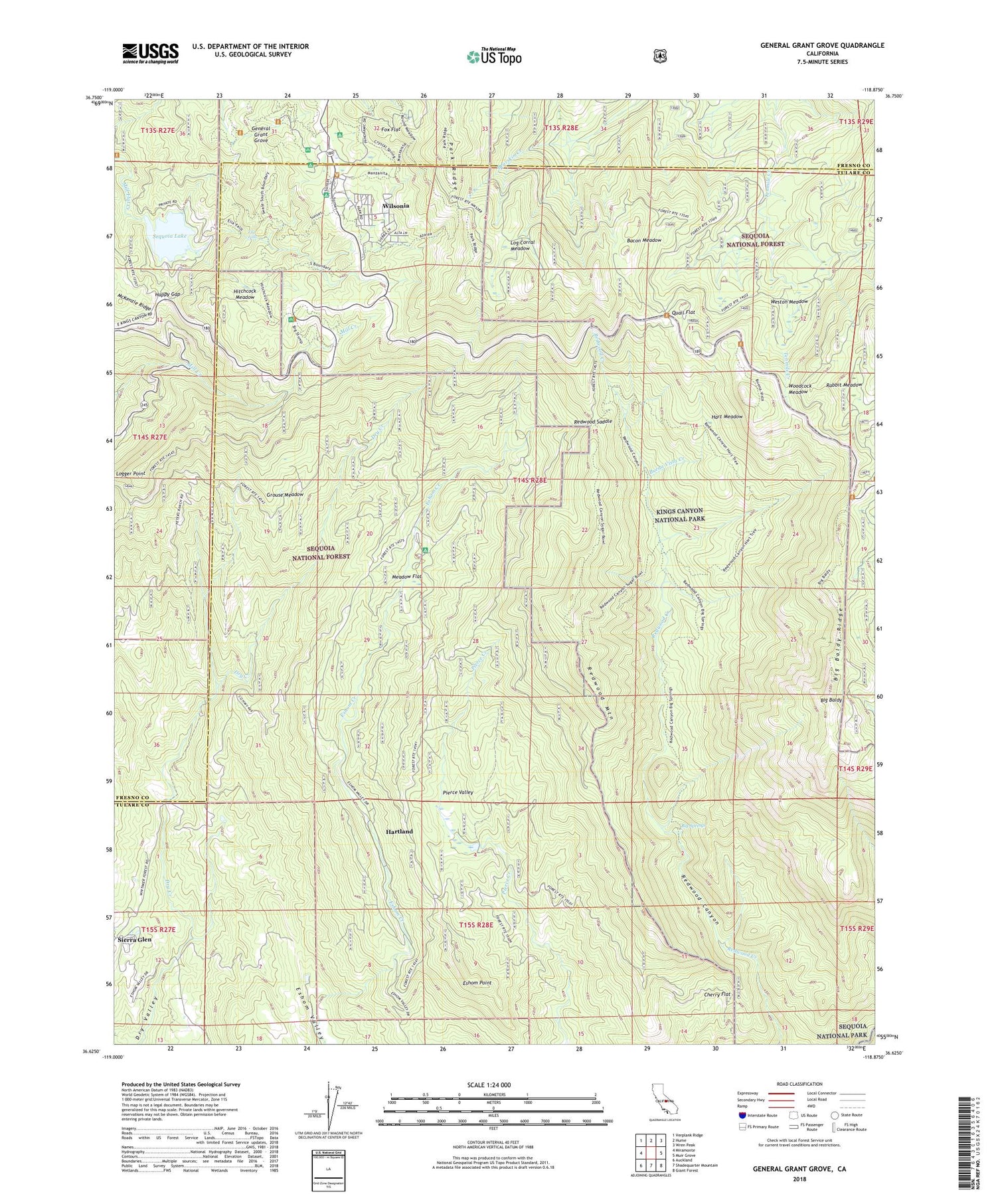 General Grant Grove California US Topo Map Image