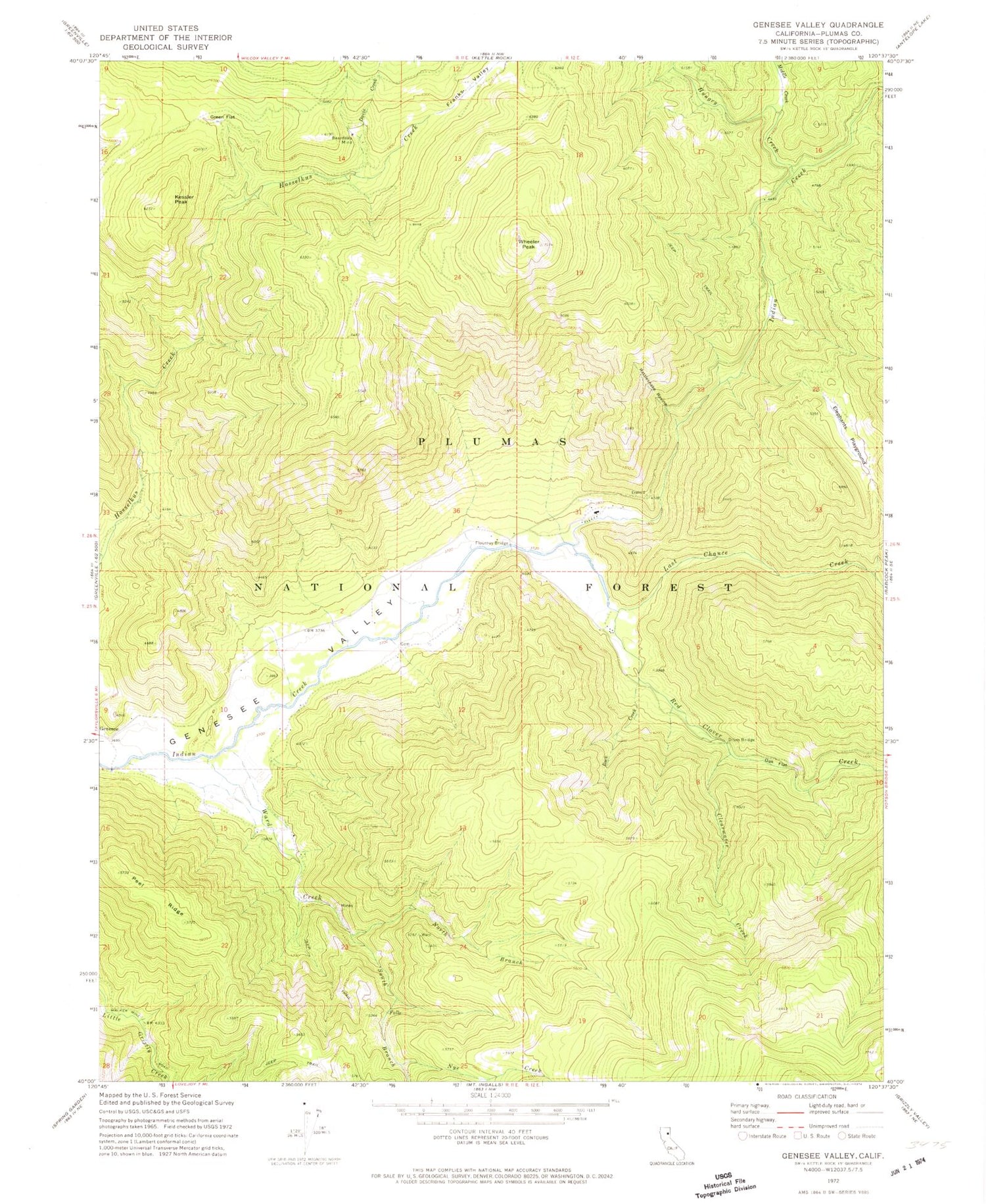 Classic USGS Genesee Valley California 7.5'x7.5' Topo Map Image
