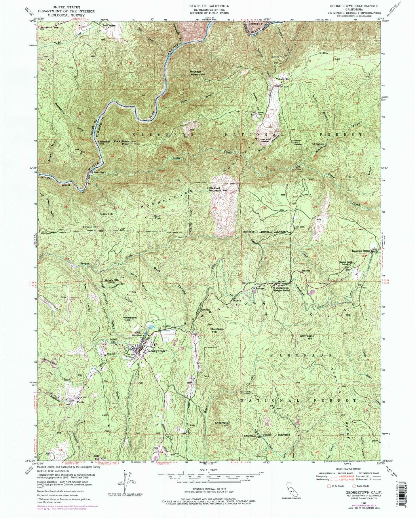 Classic USGS Georgetown California 7.5'x7.5' Topo Map Image
