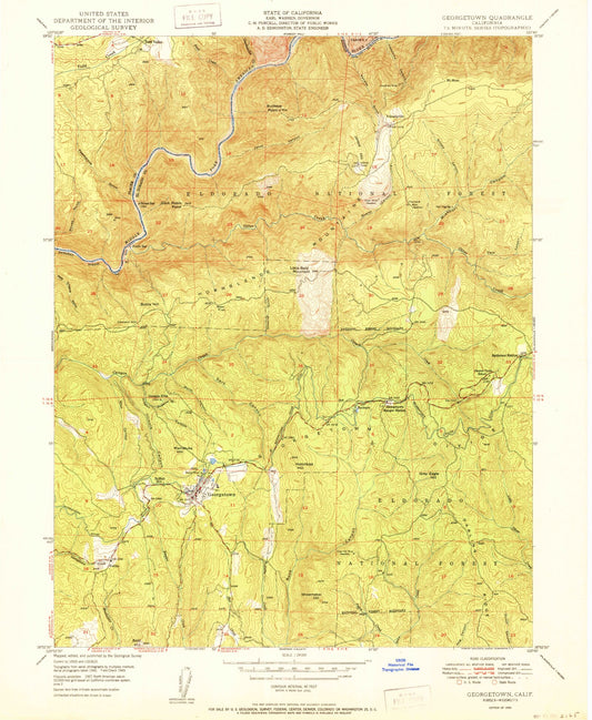 Classic USGS Georgetown California 7.5'x7.5' Topo Map Image