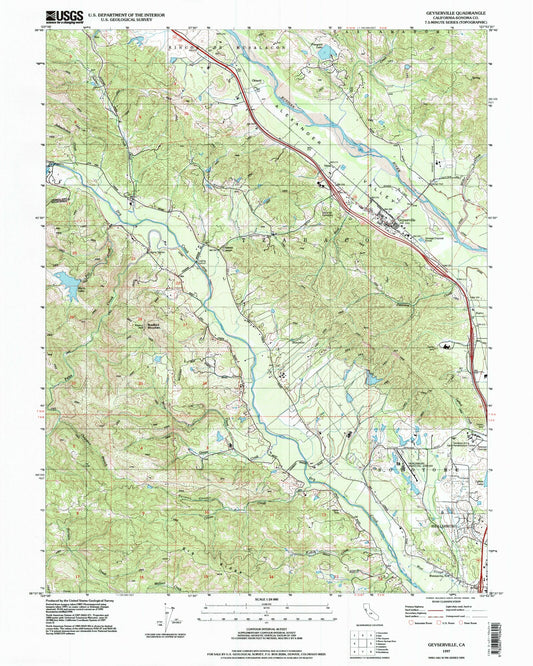 Classic USGS Geyserville California 7.5'x7.5' Topo Map Image