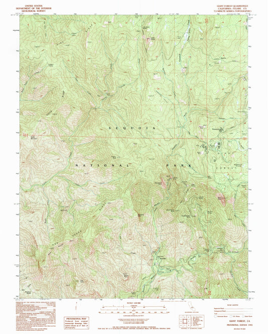 Classic USGS Giant Forest California 7.5'x7.5' Topo Map Image