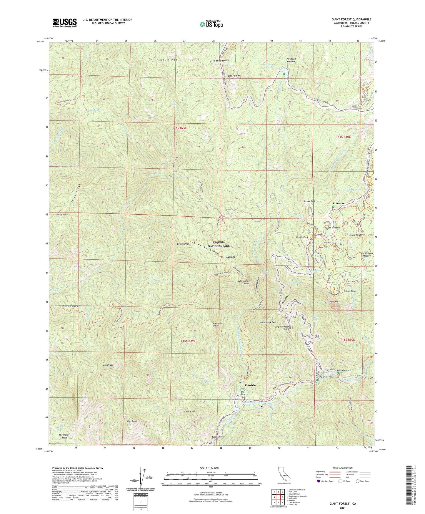 Giant Forest California US Topo Map Image
