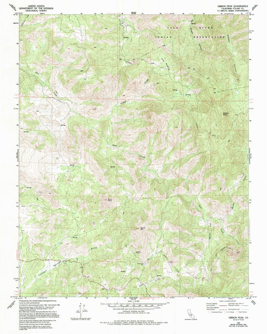 Classic USGS Gibbon Peak California 7.5'x7.5' Topo Map Image