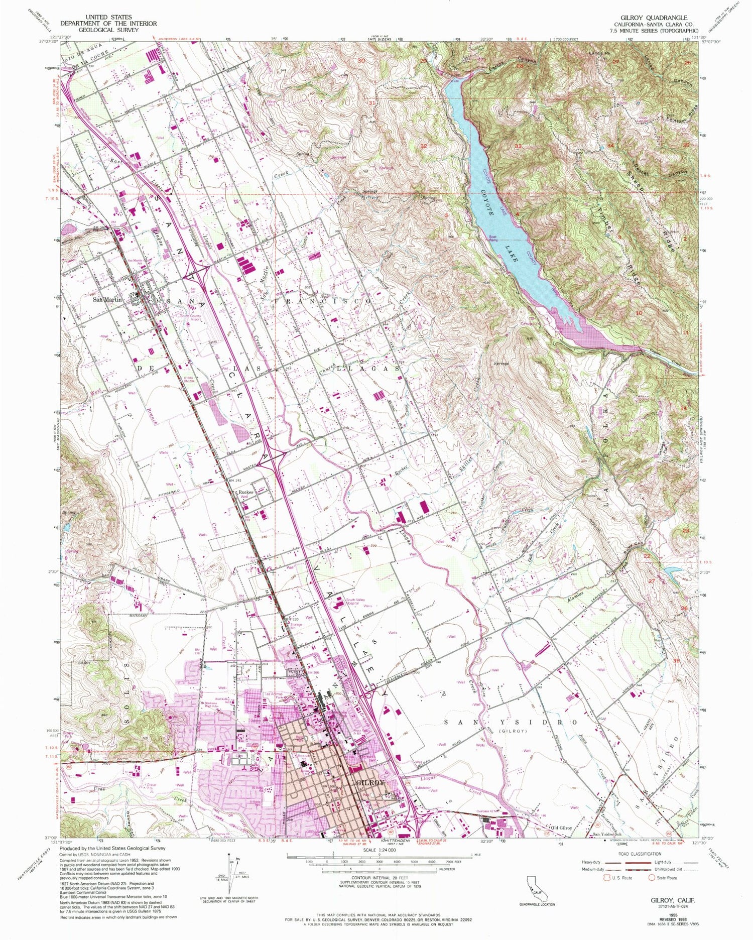 Classic USGS Gilroy California 7.5'x7.5' Topo Map Image