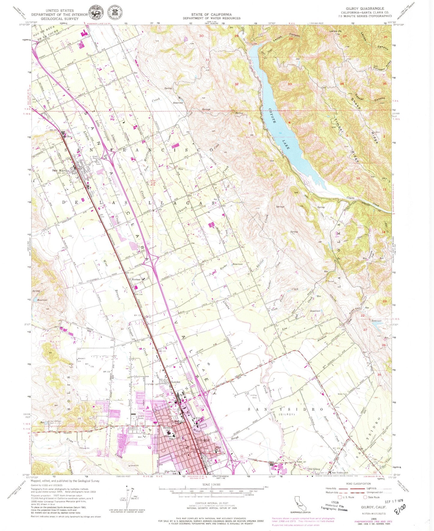 Classic USGS Gilroy California 7.5'x7.5' Topo Map Image