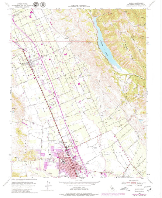 Classic USGS Gilroy California 7.5'x7.5' Topo Map Image