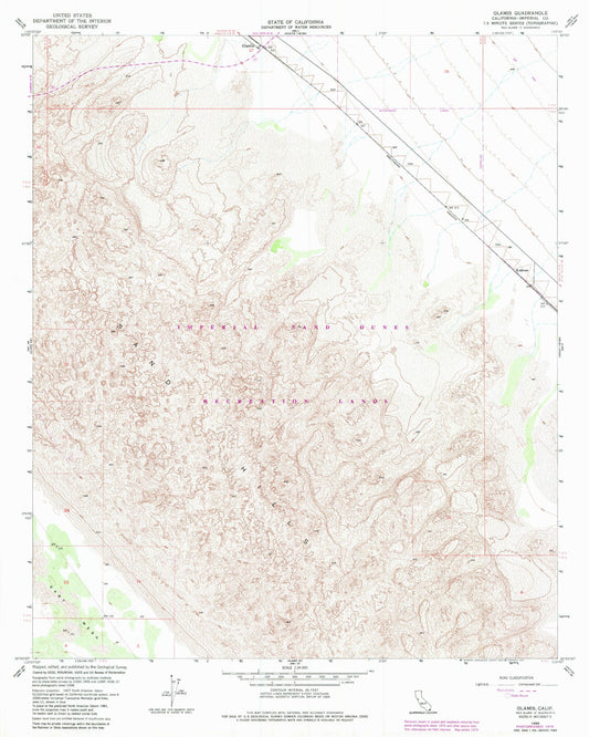 Classic USGS Glamis California 7.5'x7.5' Topo Map Image