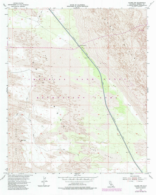 Classic USGS Glamis NW California 7.5'x7.5' Topo Map Image