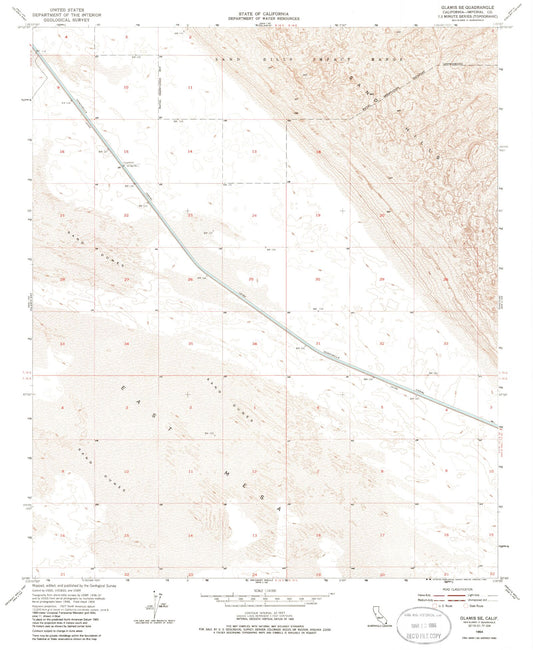 Classic USGS Glamis SE California 7.5'x7.5' Topo Map Image