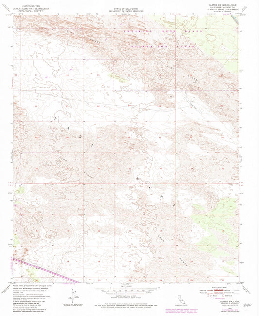 Classic USGS Glamis SW California 7.5'x7.5' Topo Map Image