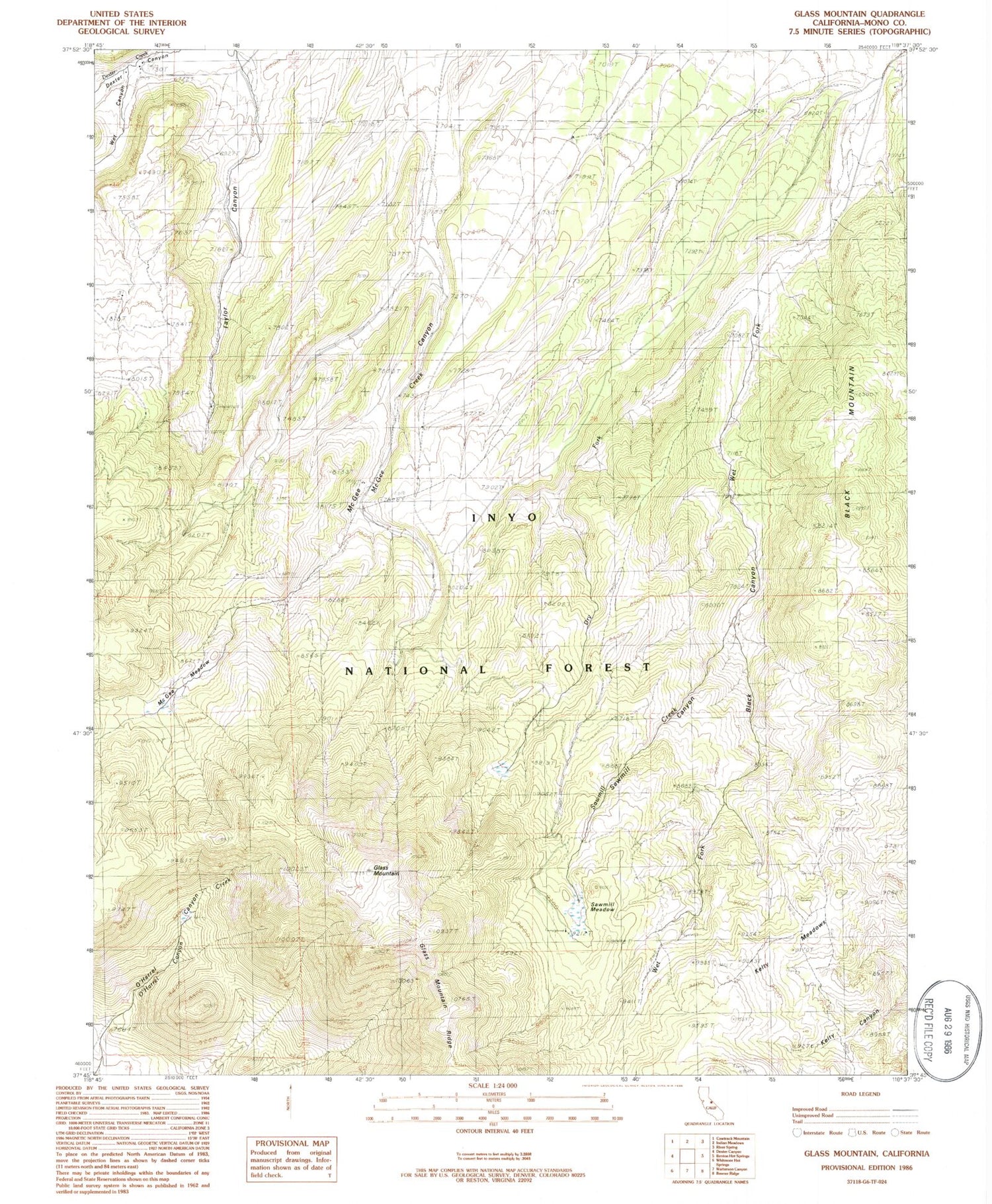 Classic USGS Glass Mountain California 7.5'x7.5' Topo Map Image