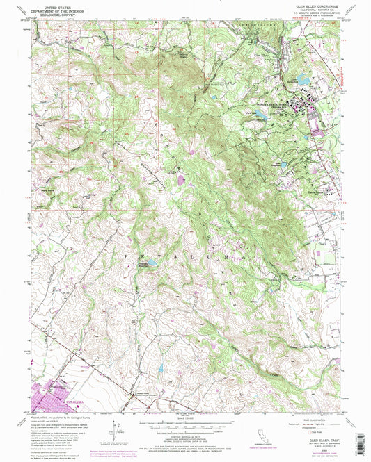 Classic USGS Glen Ellen California 7.5'x7.5' Topo Map Image