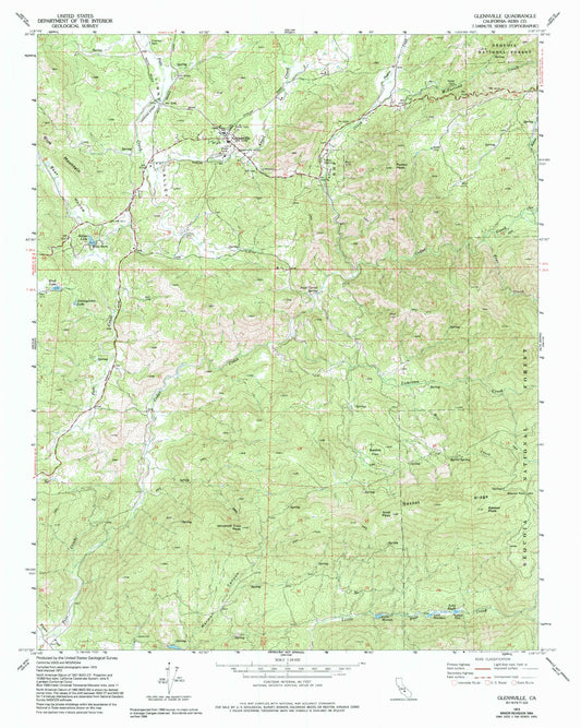 Classic USGS Glennville California 7.5'x7.5' Topo Map Image