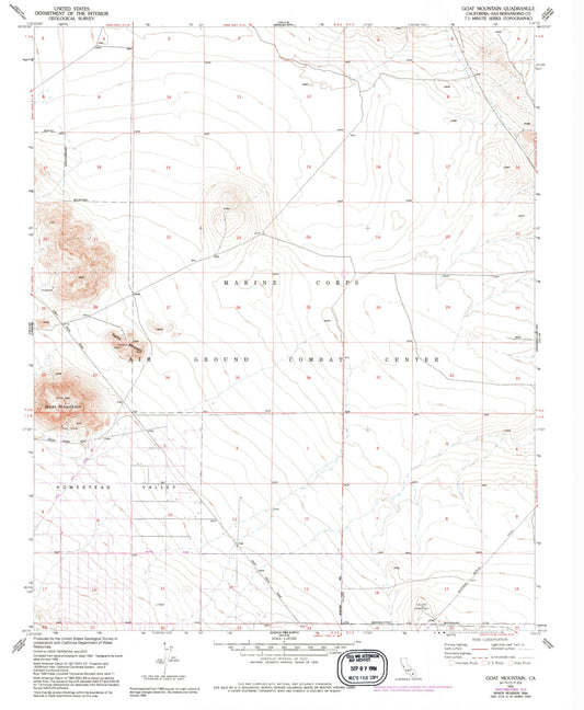 Classic USGS Goat Mountain California 7.5'x7.5' Topo Map Image