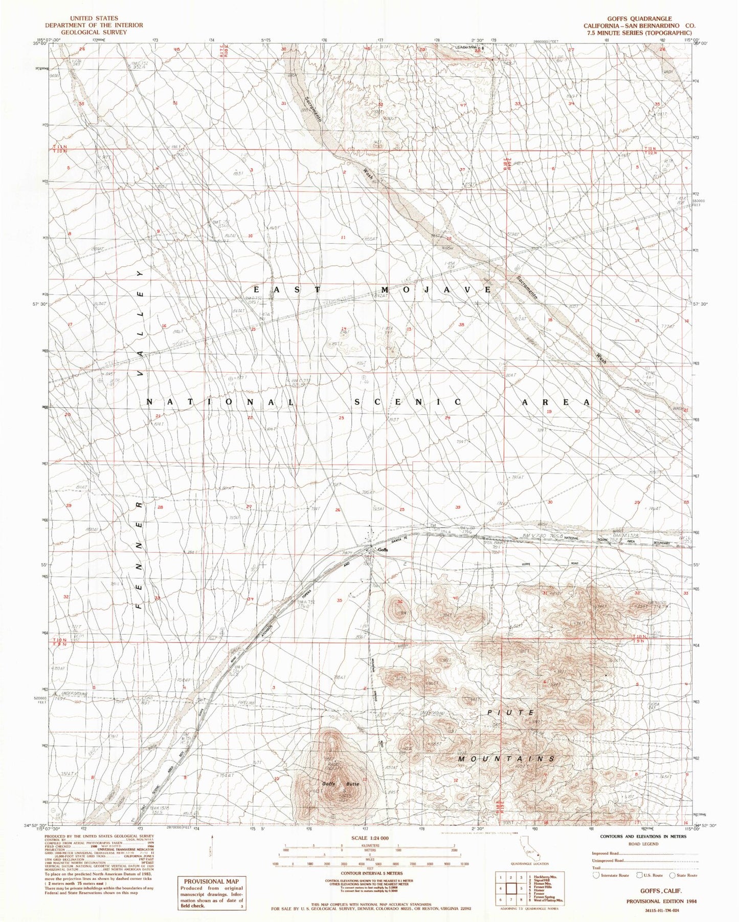 Classic USGS Goffs California 7.5'x7.5' Topo Map Image