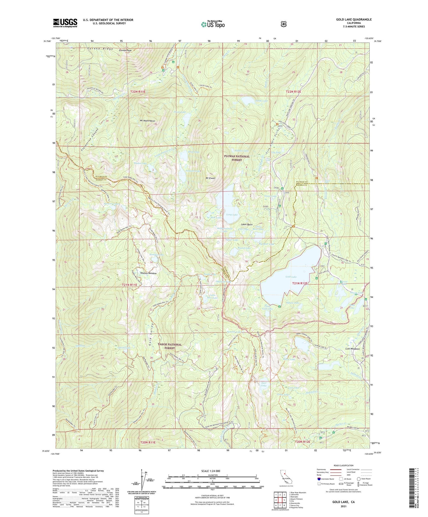 Gold Lake California US Topo Map Image