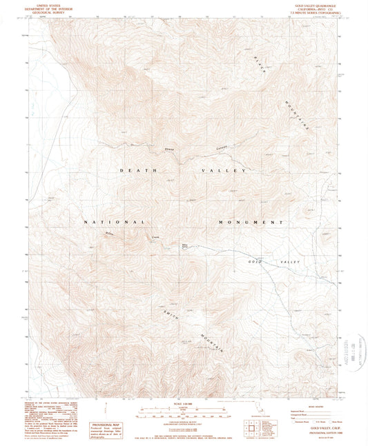 Classic USGS Gold Valley California 7.5'x7.5' Topo Map Image