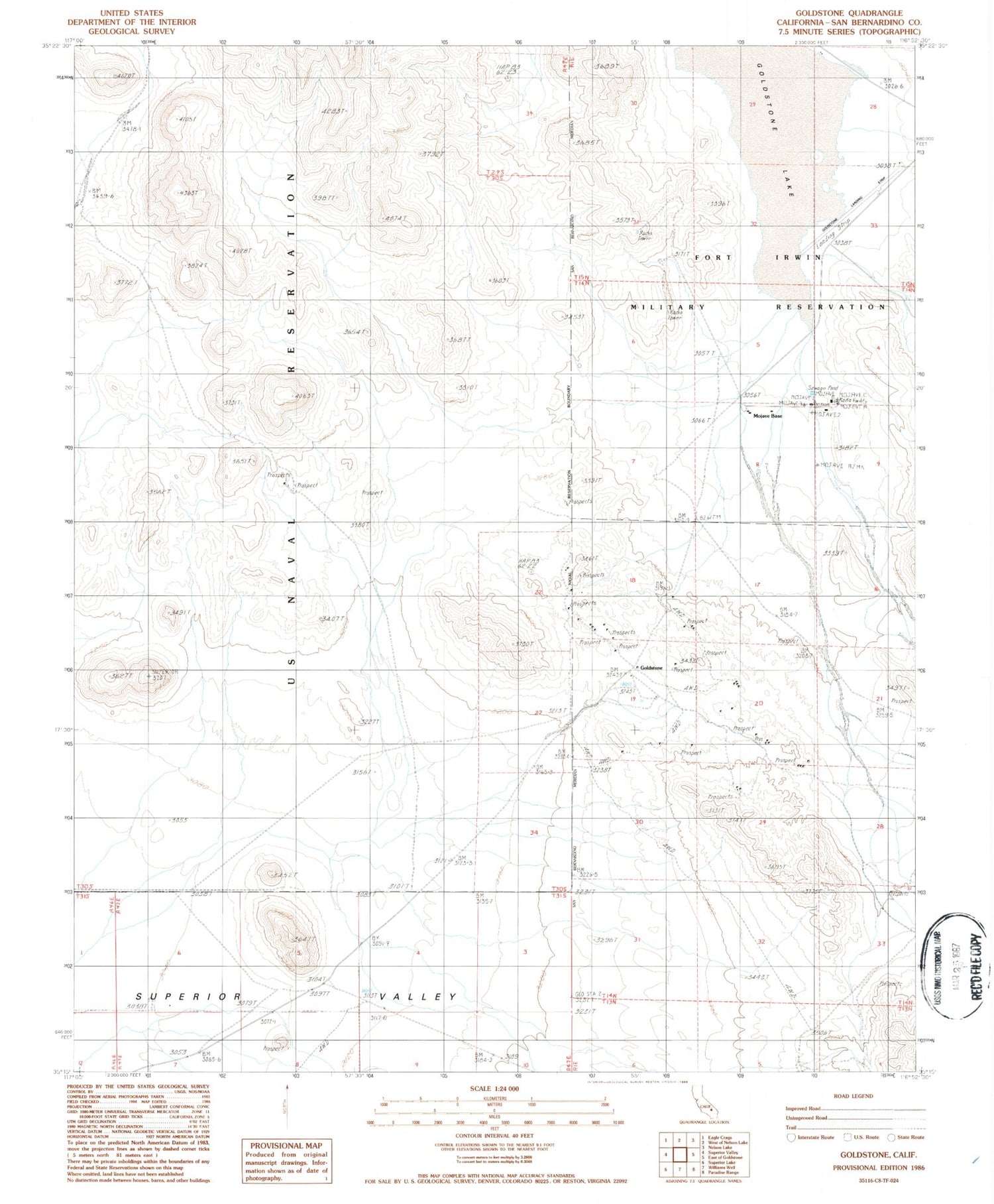 Classic USGS Goldstone California 7.5'x7.5' Topo Map Image