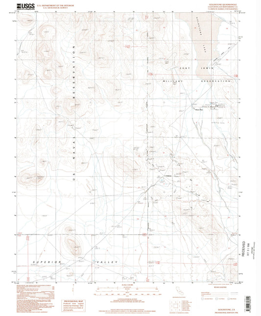 Classic USGS Goldstone California 7.5'x7.5' Topo Map Image