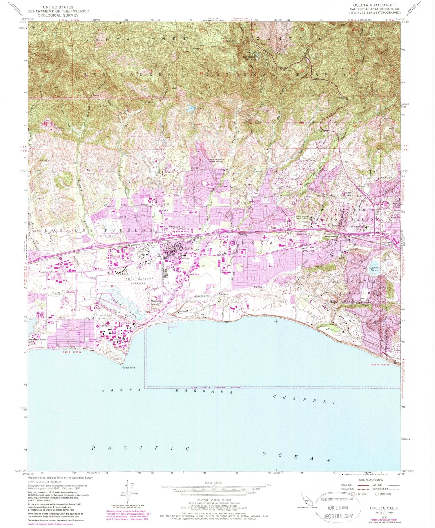 Classic USGS Goleta California 7.5'x7.5' Topo Map Image
