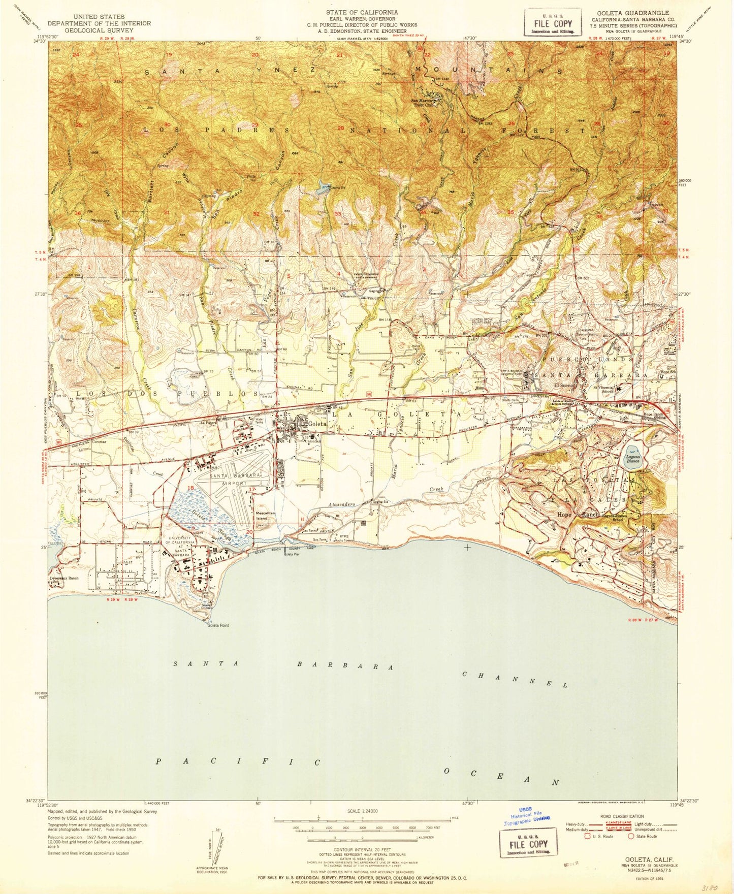 Classic USGS Goleta California 7.5'x7.5' Topo Map Image