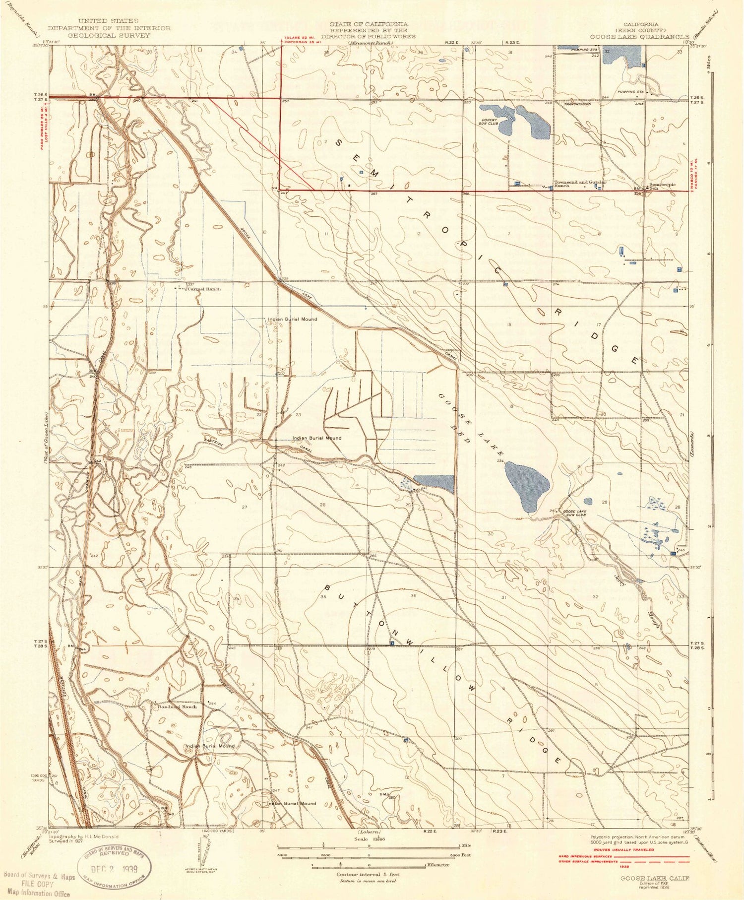 Classic USGS Semitropic California 7.5'x7.5' Topo Map Image