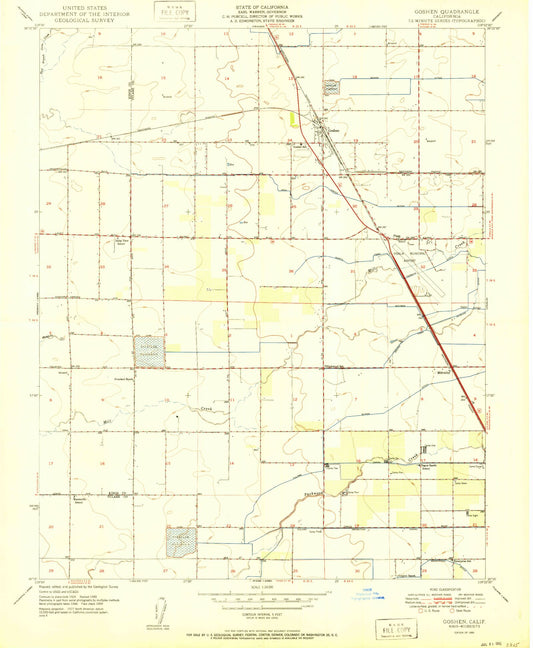 Classic USGS Goshen California 7.5'x7.5' Topo Map Image