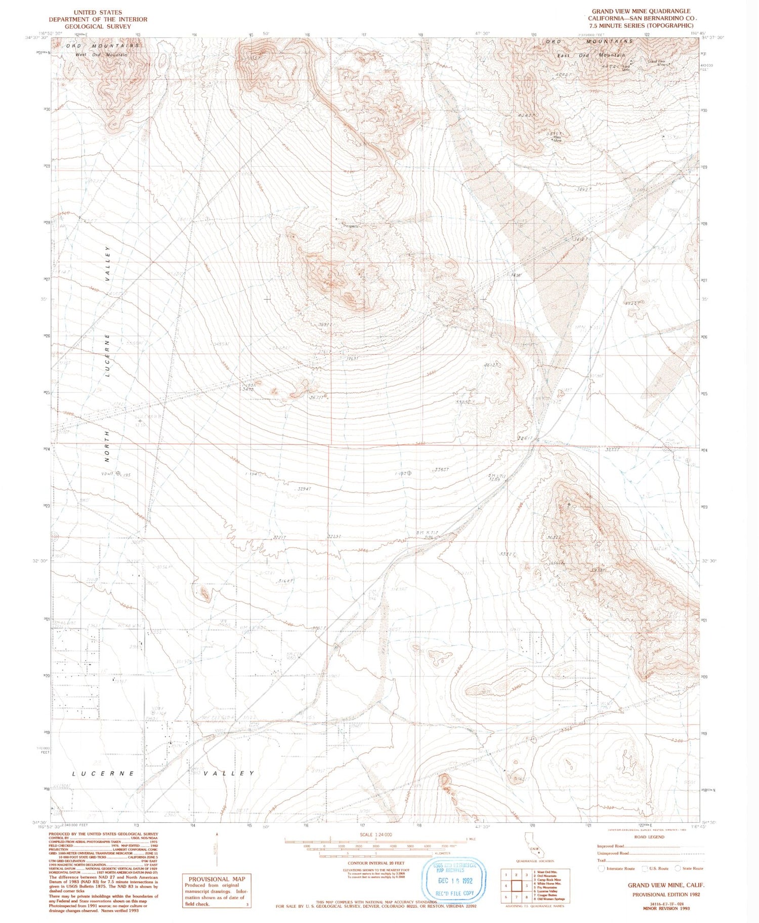 Classic USGS Grand View Mine California 7.5'x7.5' Topo Map Image