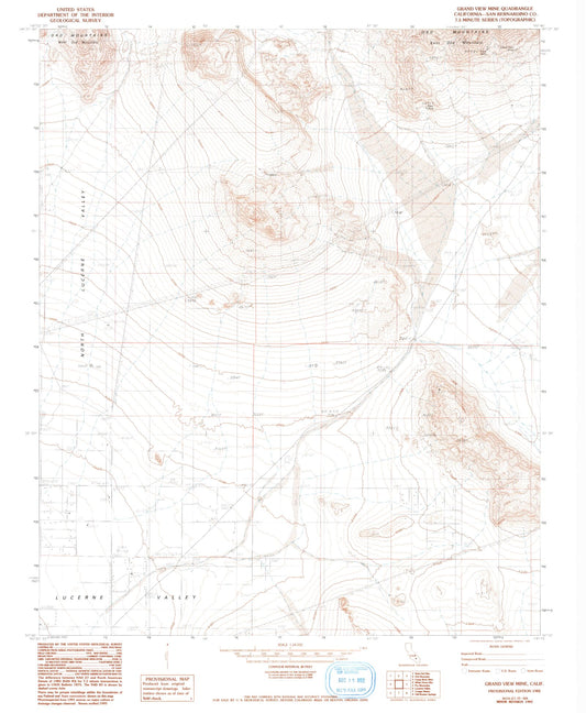 Classic USGS Grand View Mine California 7.5'x7.5' Topo Map Image