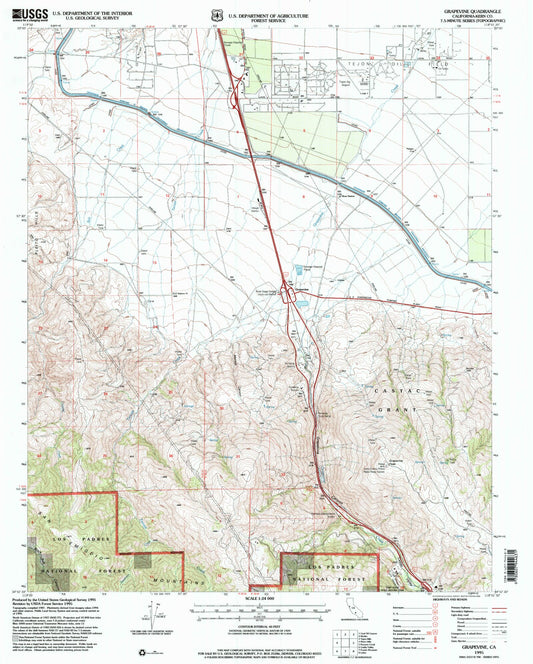 Classic USGS Grapevine California 7.5'x7.5' Topo Map Image