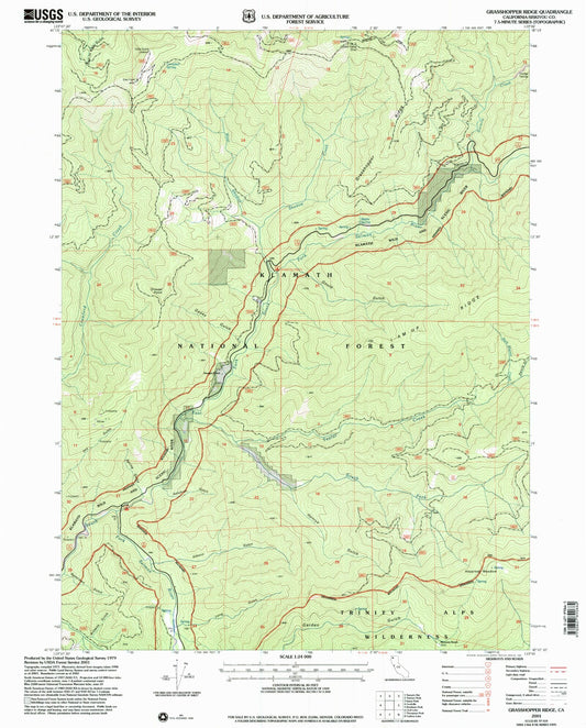 Classic USGS Grasshopper Ridge California 7.5'x7.5' Topo Map Image