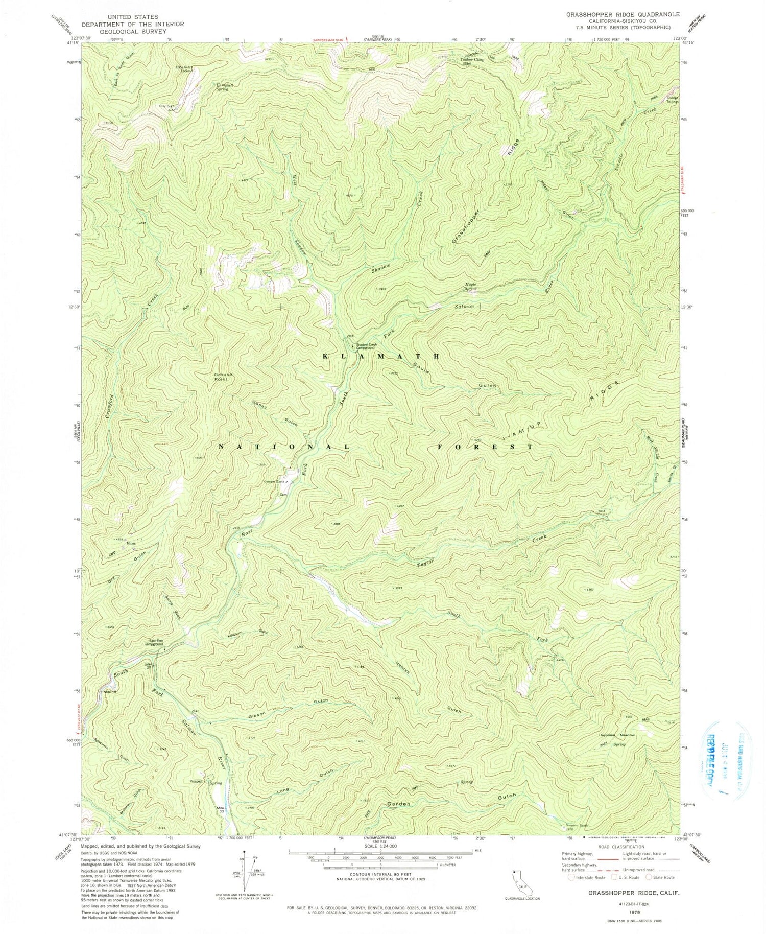 Classic USGS Grasshopper Ridge California 7.5'x7.5' Topo Map Image