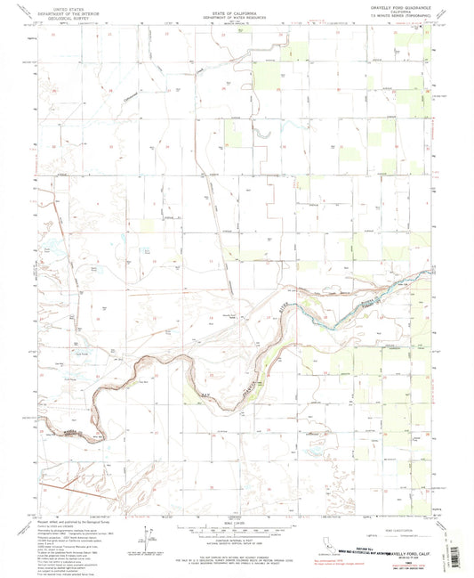 Classic USGS Gravelly Ford California 7.5'x7.5' Topo Map Image