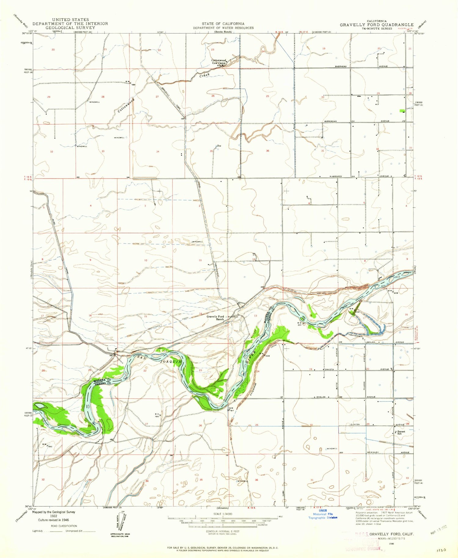 Classic USGS Gravelly Ford California 7.5'x7.5' Topo Map Image