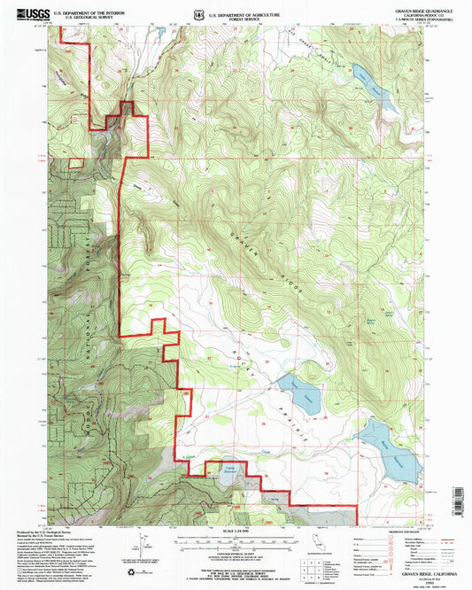 Classic USGS Graven Ridge California 7.5'x7.5' Topo Map Image