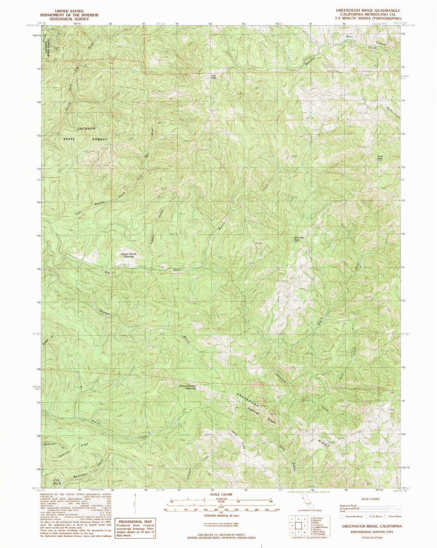 Classic USGS Greenough Ridge California 7.5'x7.5' Topo Map Image