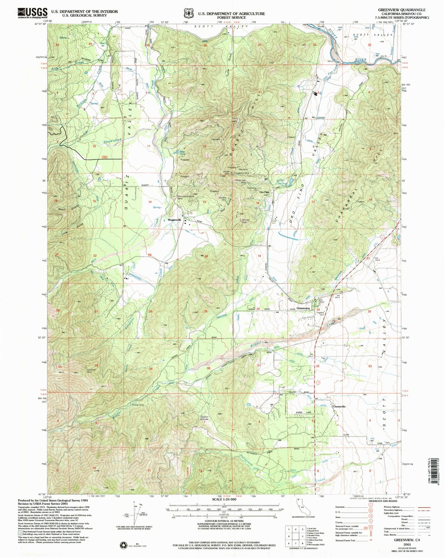 Classic USGS Greenview California 7.5'x7.5' Topo Map Image